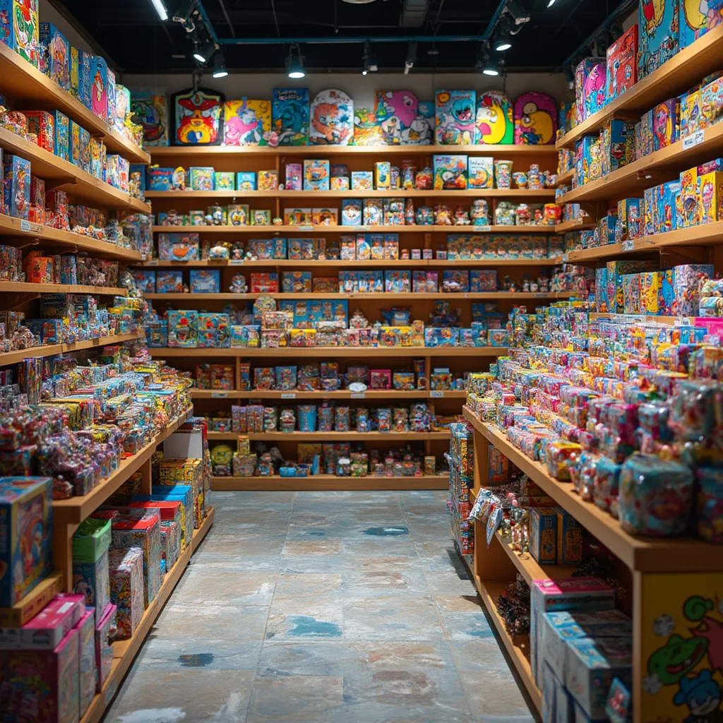 Bunte Spielzeugregale im Laden