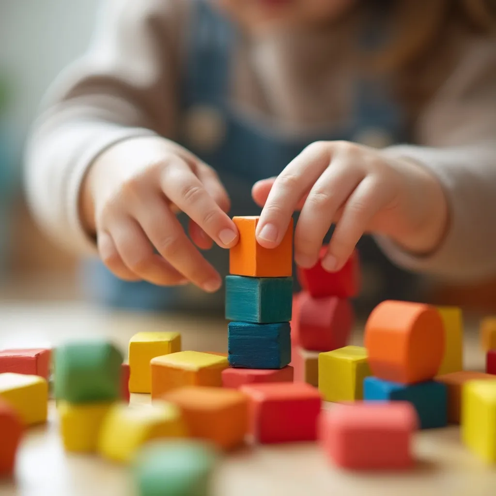 Kinder spielen mit Bauklötzen