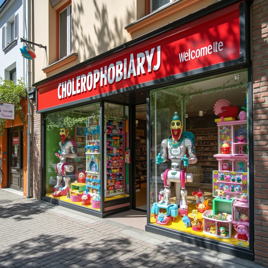 Sonnige Fassade des Cholerophobiaryj GmbH Spielzeugladens